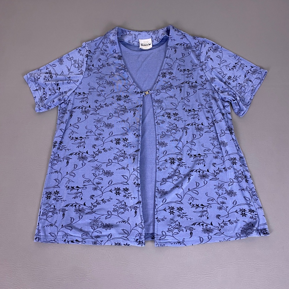 Vintage TR Bentley Top Mock 2-Piece Women's Plus Size 1X Floral Short Sleeve USA